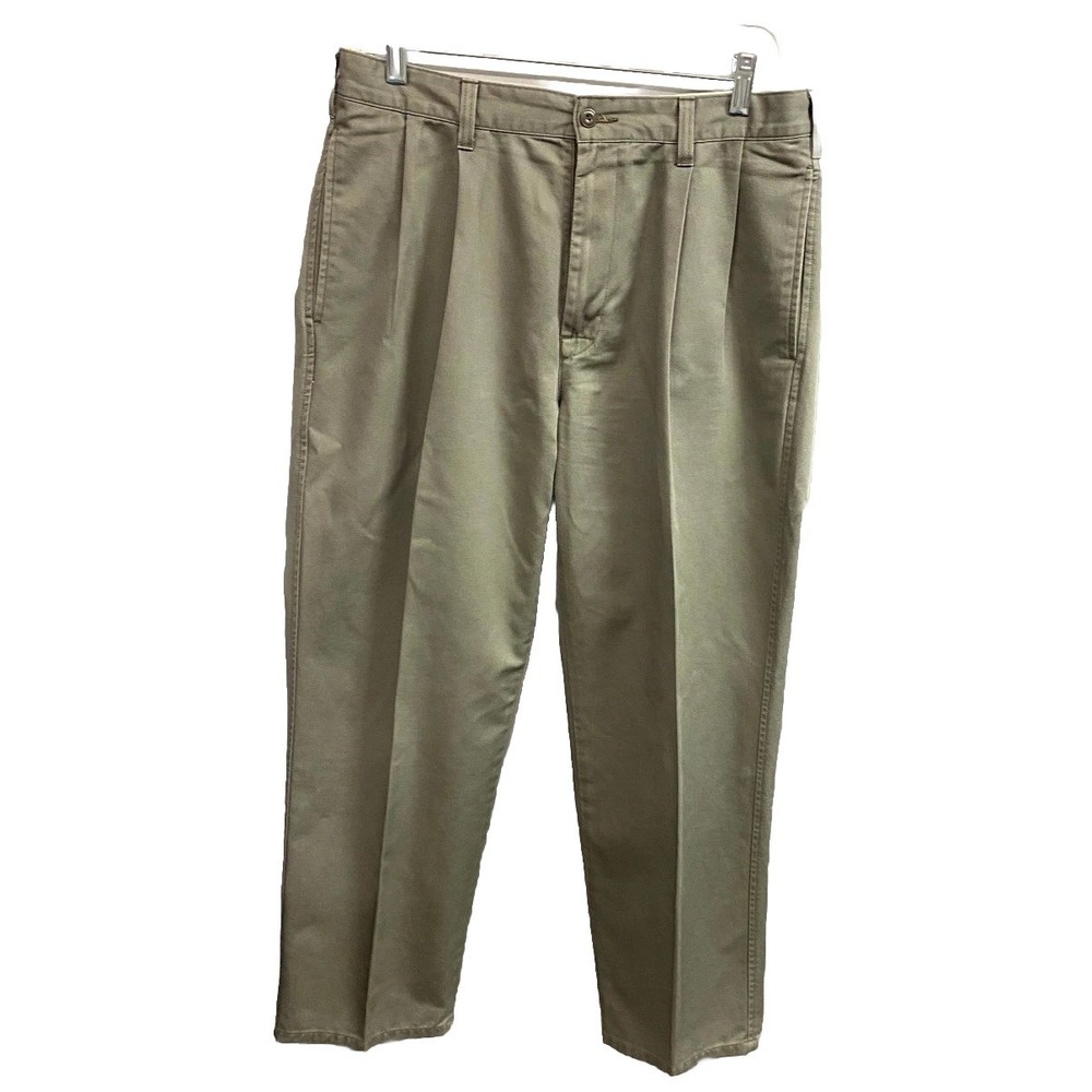VTG Calvin Klein Khakis Pants Mens 34 Olive Green Cotton Authentic Straight Leg